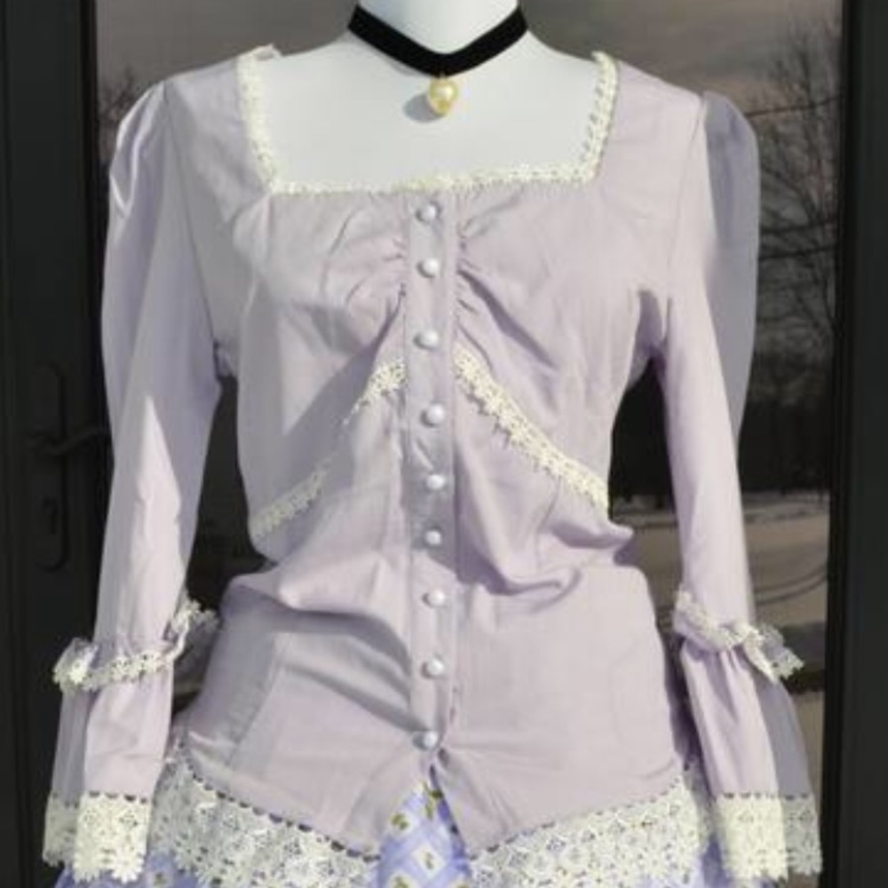 Lavender Victorian style blouse lace lilac shirt